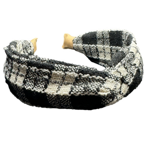 Fall Knit Plaid Twist Headband - Black - NWT